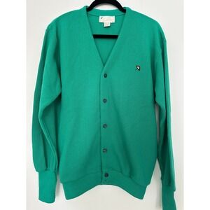 Vintage Arnold Palmer Cardigan Mens Medium Green Solid Knit V-Neck Golf USA Made